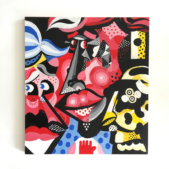  'Three times the fun ' 45 x55 cm acrylic on mounted wood pane. 2015