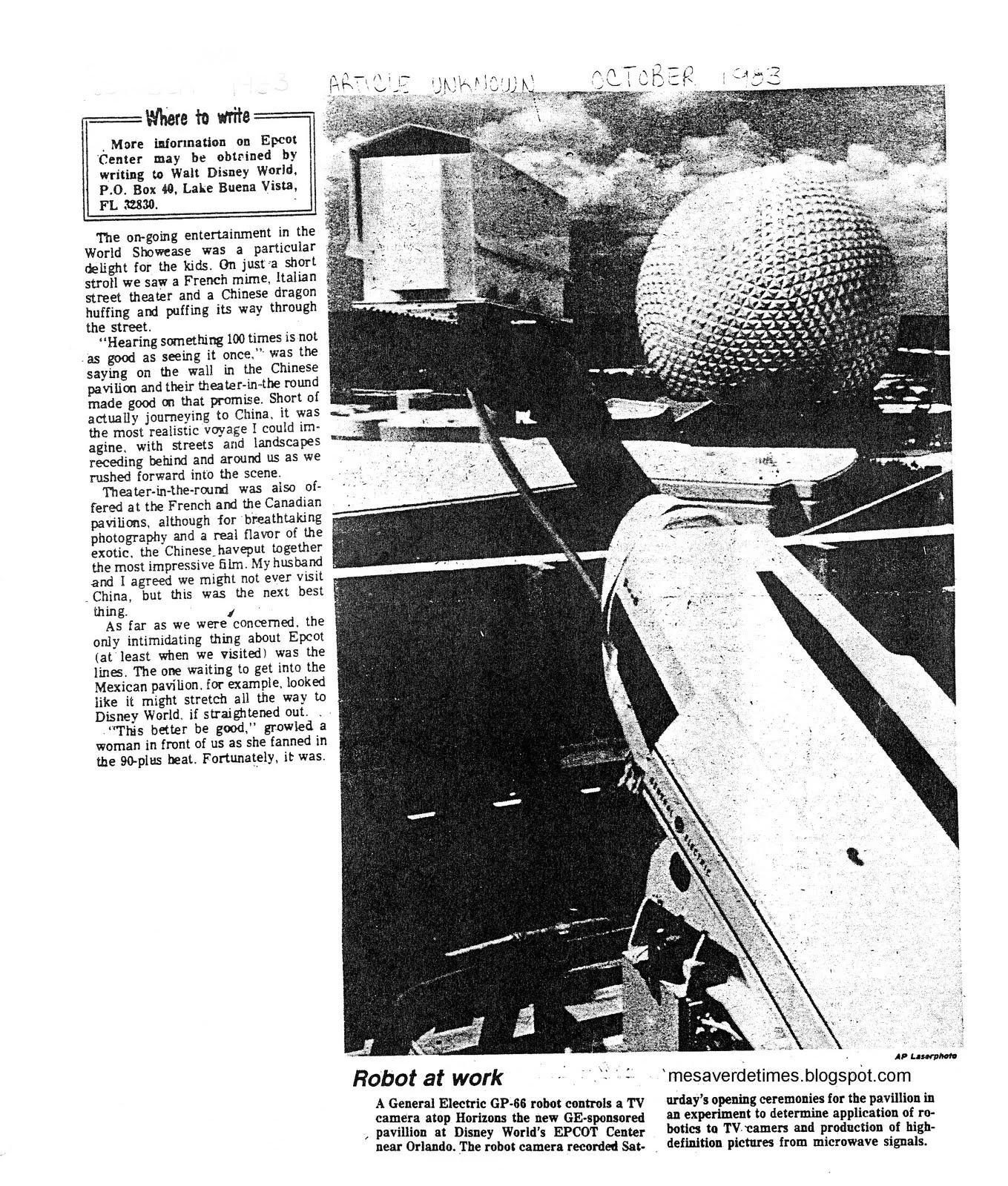 Article about the roof camera. Photo: www. mesaverdetimes.blogspot.com