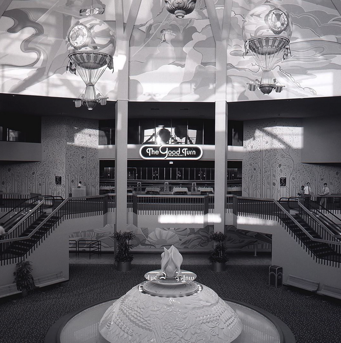 The lounge's windows are visible above The Good Turn Restaurant in this 1982 picture of The Land. Photo: www.epcotlegacy.com