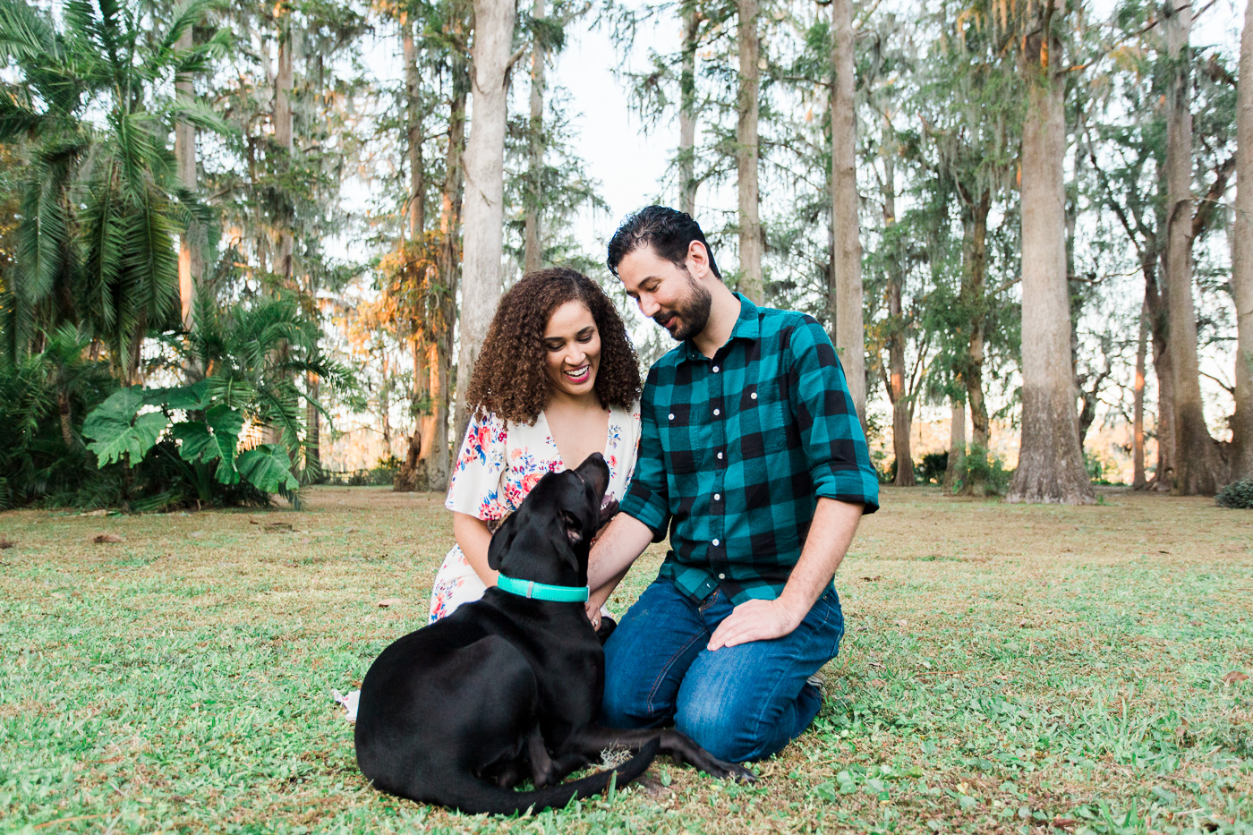 engaement photos at kraft azalea park with dogs