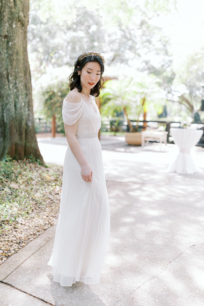 Bride in vintage dress at Club Lake