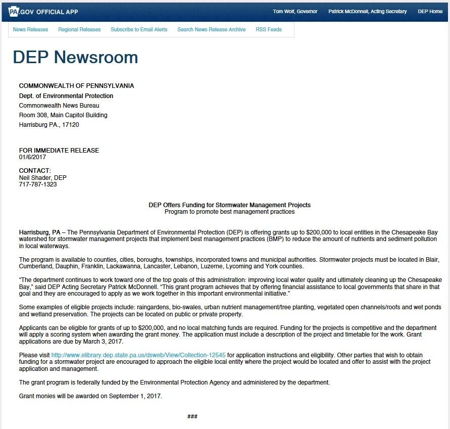 DEP Offers Funding for Stormwater Management Programs