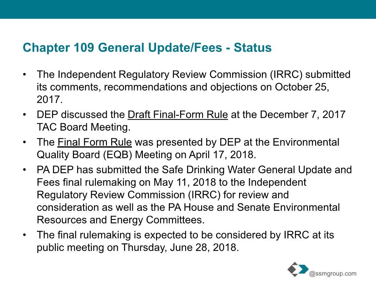 REGULATORY UPDATE | Chapter 109 Safe Drinking Water