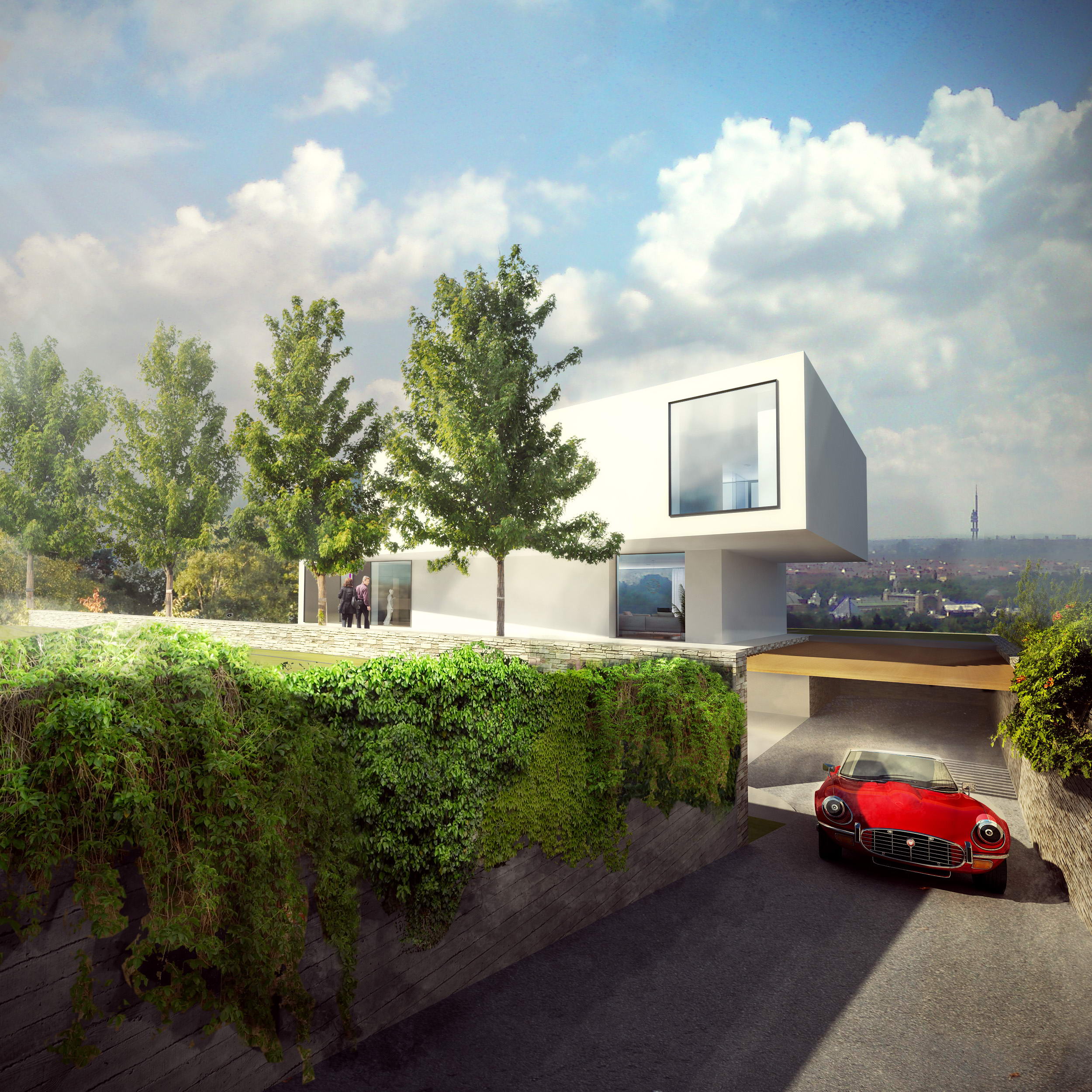   Studie rodinného domu a jeho interiéru v Praze Troji.  