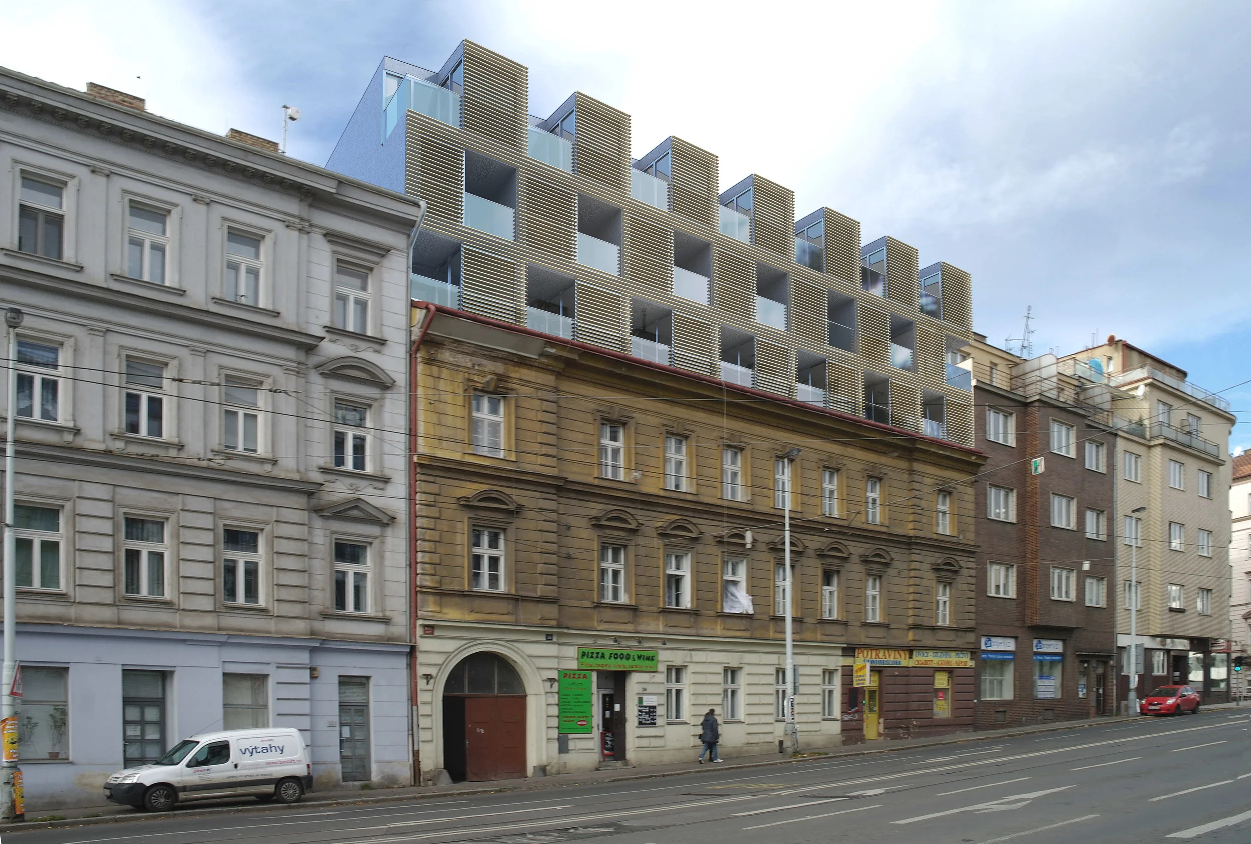  Rekonstrukce a nástavba multifunkčního domu v Praze. 