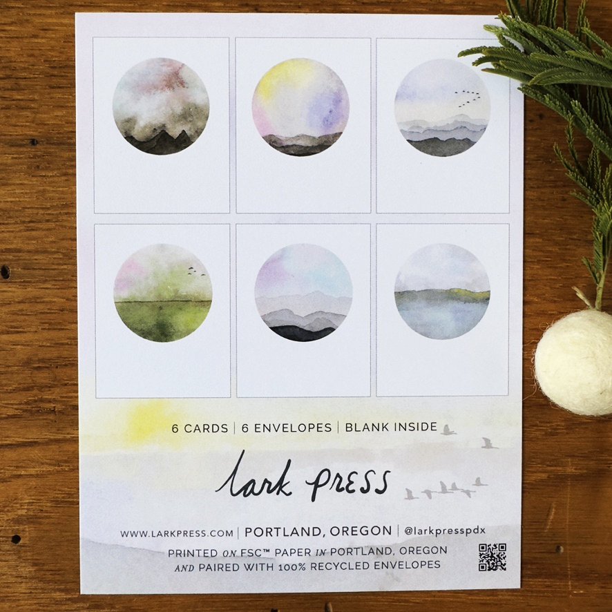 Watercolor greeting cards printed in Portland, Oregon by Lark Press.