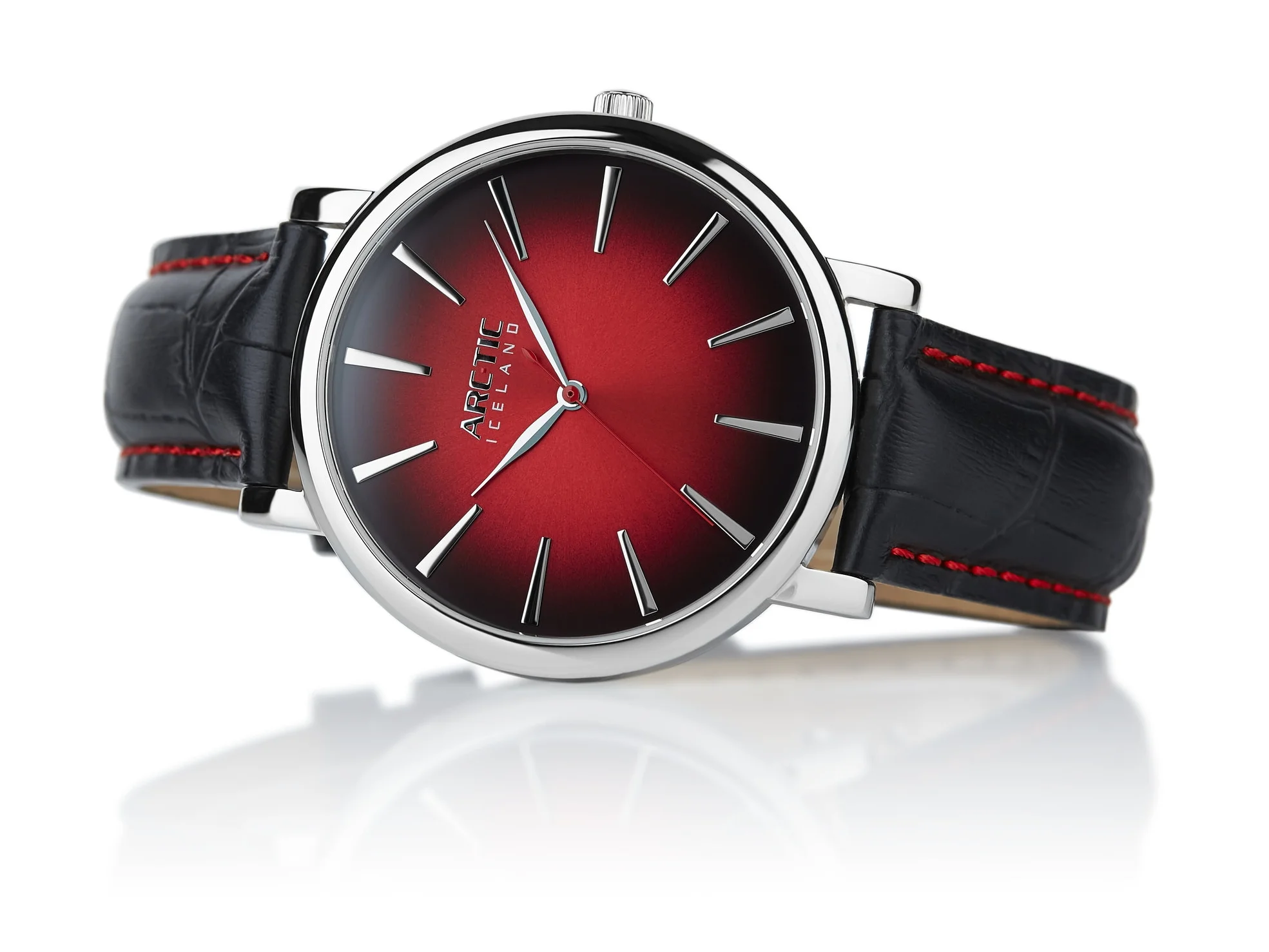 ARC-TIC Iceland Retro red 42mm or 36mm with black leather strap - Learn More