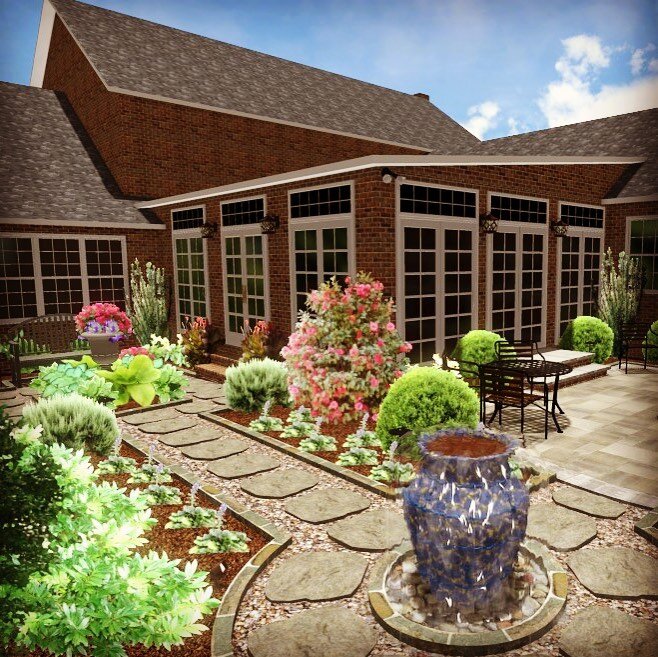 Finished up this small courtyard design in time for homeowners to enjoy for this spring! Sunroom expansion, new patio, and garden areas all have a great view of 4ft tall Vase water feature!