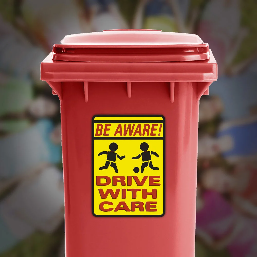 BE AWARE! DRIVE WITH CARE® Trash Can Decal