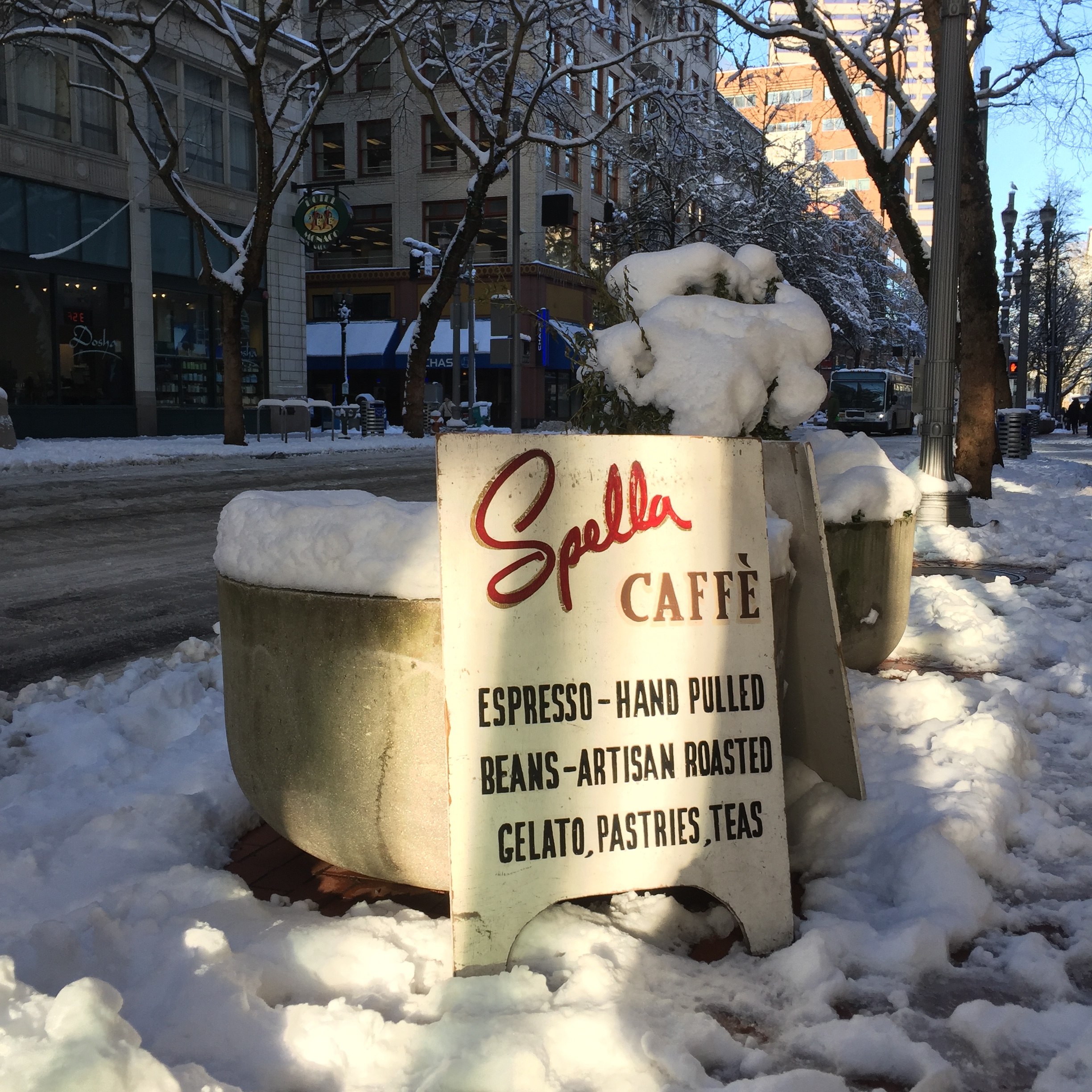 I happened to be in Portland for its first “Snowpocalypse.” The whole city came to a frightening, ridiculous halt for several days. People in my apartment building took hot chocolate out to drivers who had been (and would continue to be) stuck in deadlocked traffic for countless hours.