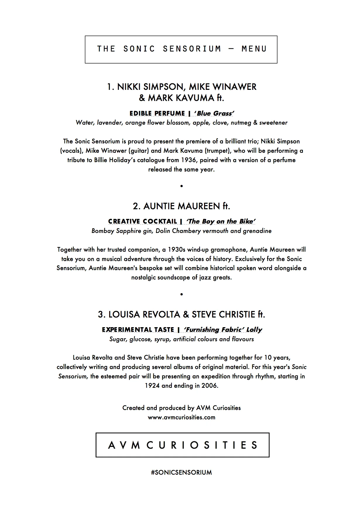 Sensorium Menu EVENT: The Sonic Sensorium: Jazz Edition — AVM Curiosities