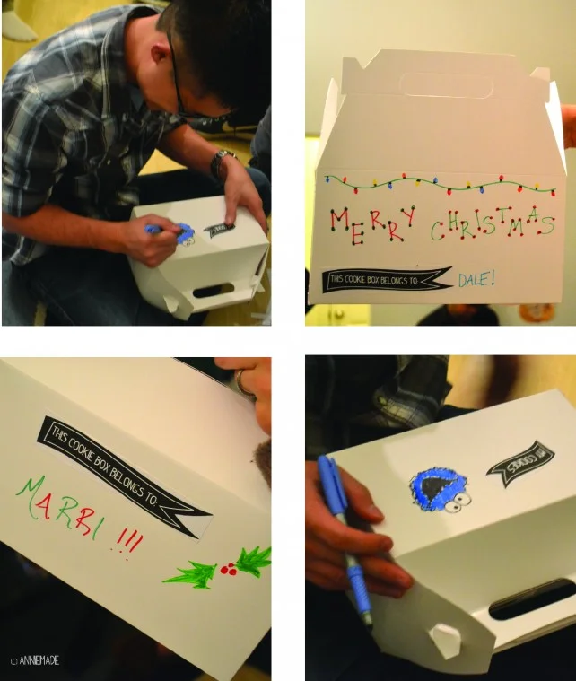 anniemade Decorating Cookie Boxes at a Cookie Exchange Party