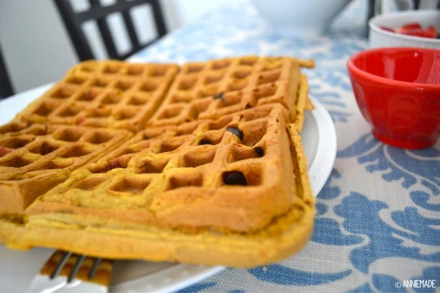 anniemade Amazing Pumpkin Bacon Chocolate Chip Waffles - can be made gluten-free too!