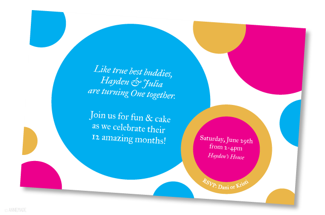 anniemade // Custom Designed Joint First Birthday Party Invitations