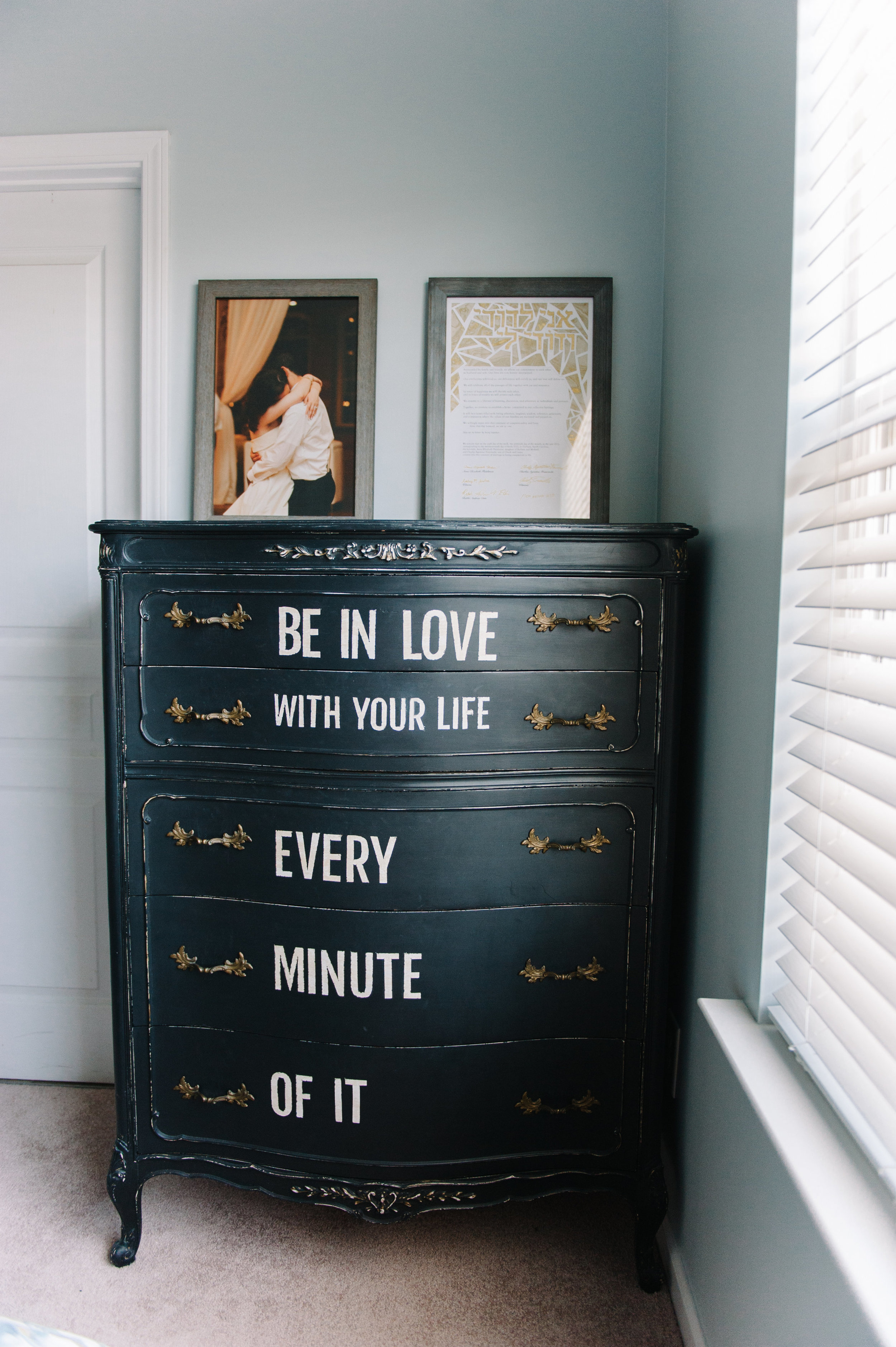 anniemade | Master Bedroom with DIY Black Typography Dresser | photo by Faith Teasley Photography