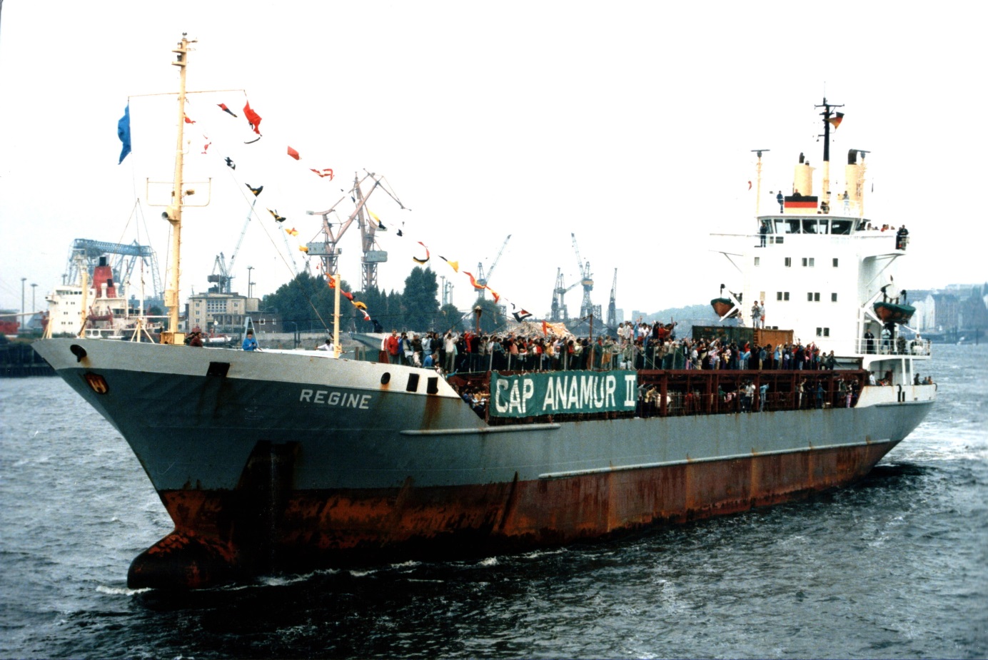  The Cap Anamur approaching Hamburg port on September 05, 1986. 