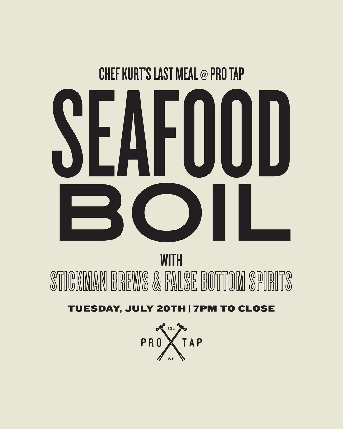 Help us kiss @chefkurtmiller goodbye NEXT TUESDAY with a killer seafood boil, beers from @stickmanbrews and @false_bottom_spirits cocktails. Happening outside on Tuesday, July 20th starting 7pm til close.