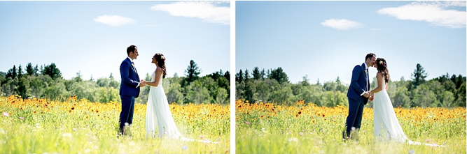 Stowe Wedding couple amongst the wildflowers at The Barn at Smugglers’ Notch.