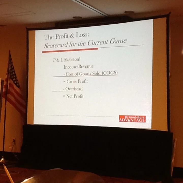 Slide of Profit and loss segment of a REMODELERS advantage workshop