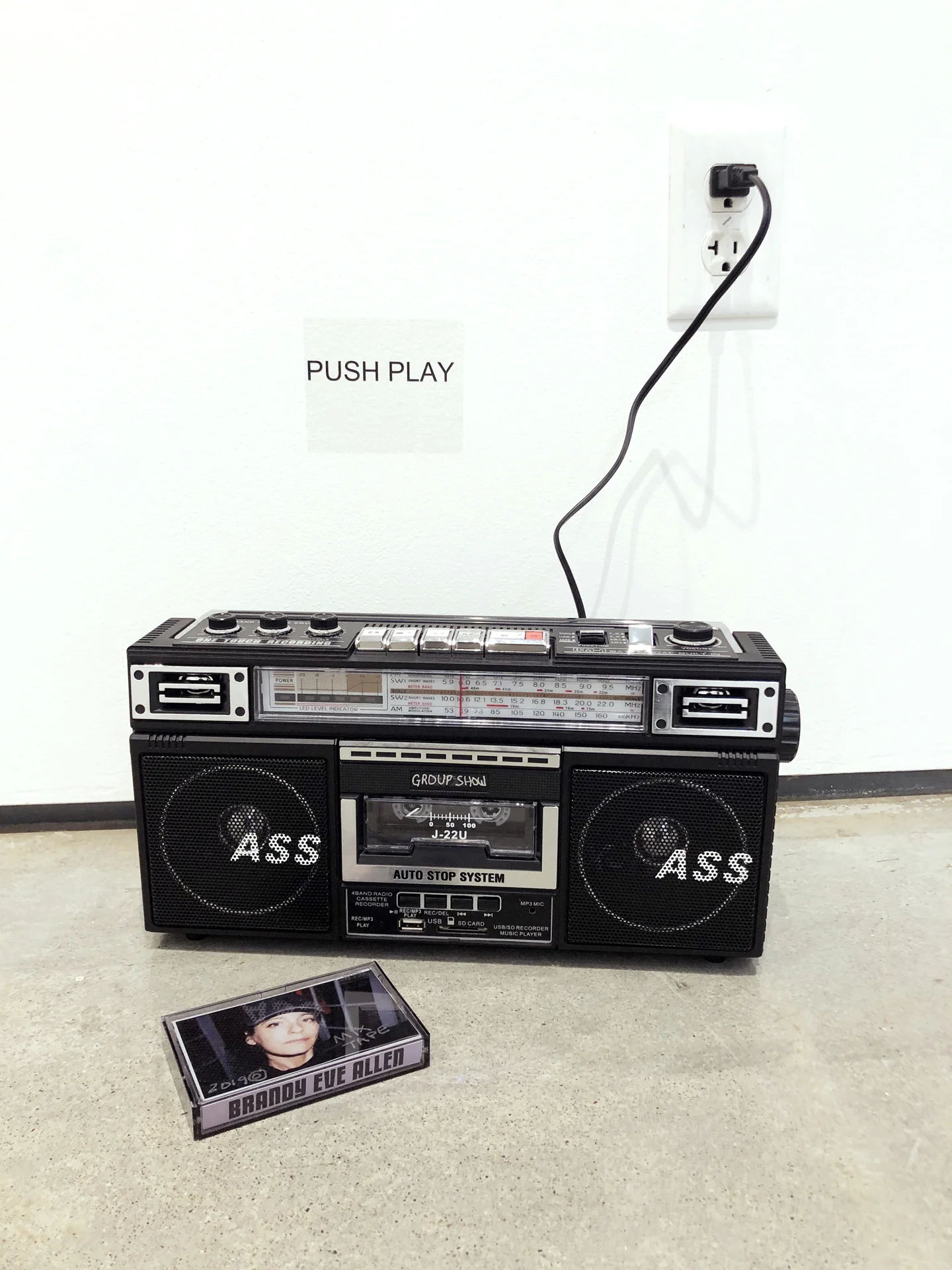 Original one of a kind mix made from vinyl records, recorded onto cassette via bootleg mic system, sold with boombox by Brandy Eve Allen