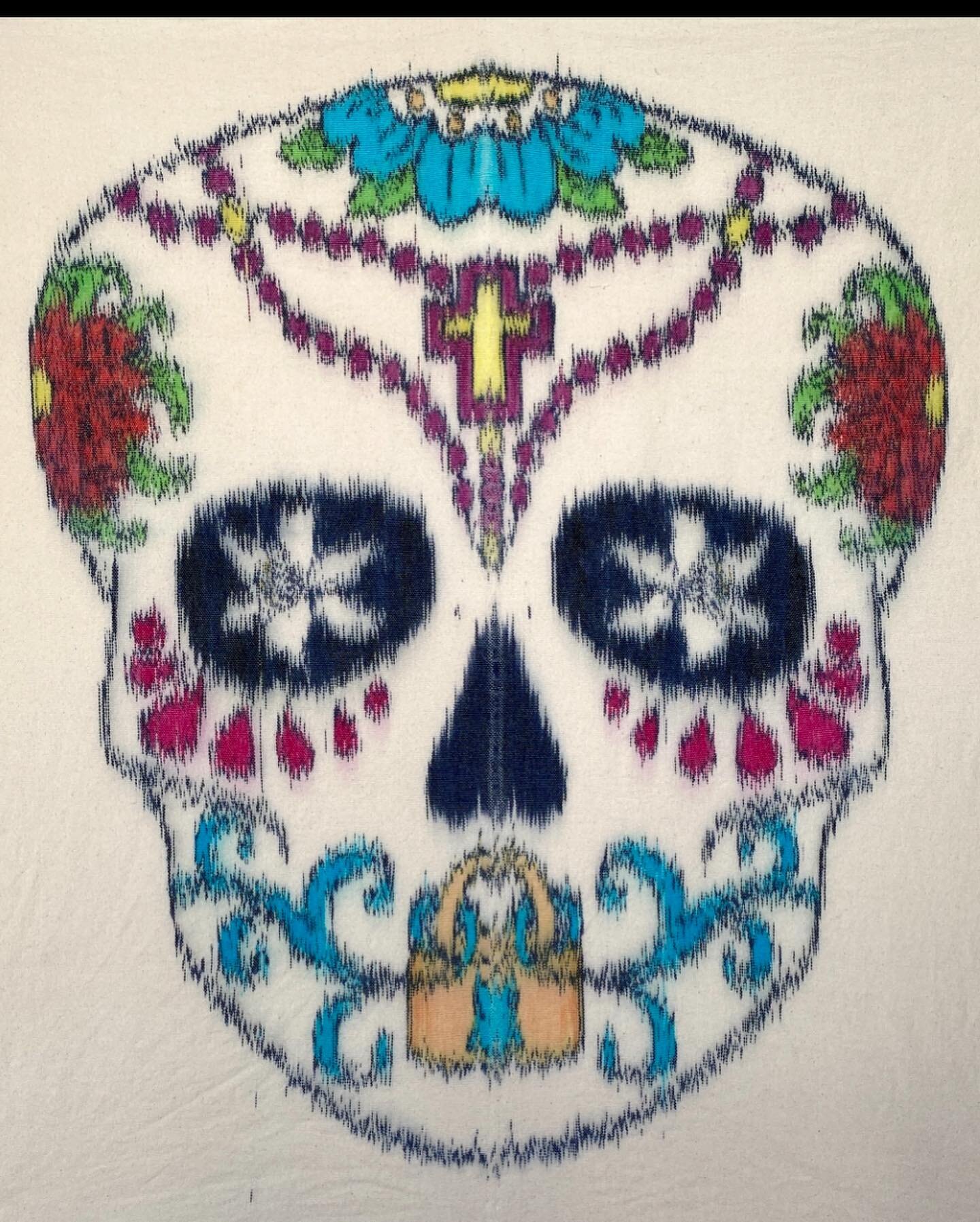 Jean Sugar Skull, 2021, 32&rdquo;x28&rdquo;, hand painted cotton #doubleweave weaving

I have a memory of my mother baking Dead Bread on Halloween for my sister&rsquo;s class for #AllSoulsDay. I was maybe 5 years old. All 4 kids are in the kitchen an