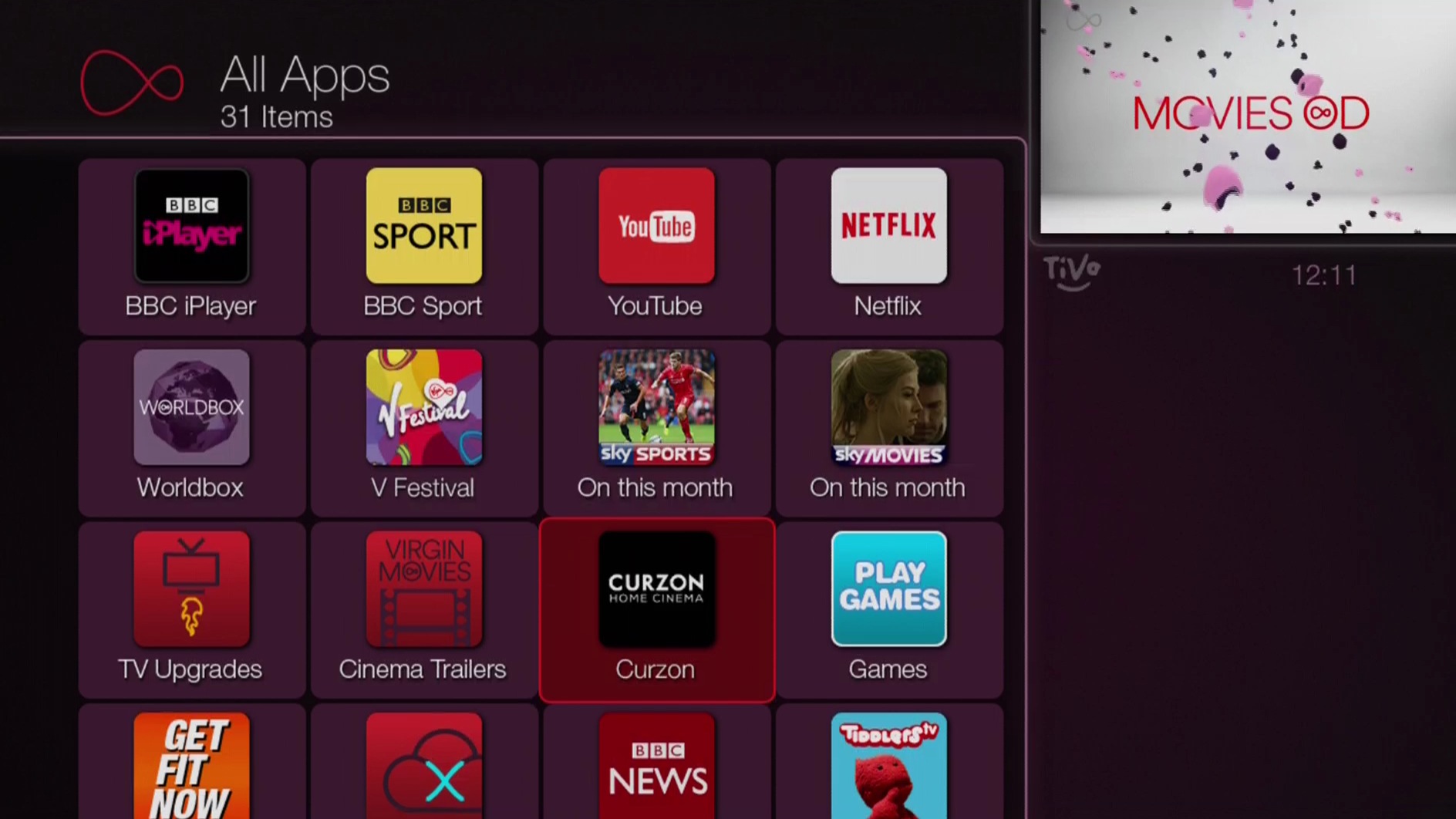 The Curzon Home Cinema app will appear on the 'All Apps' screen.