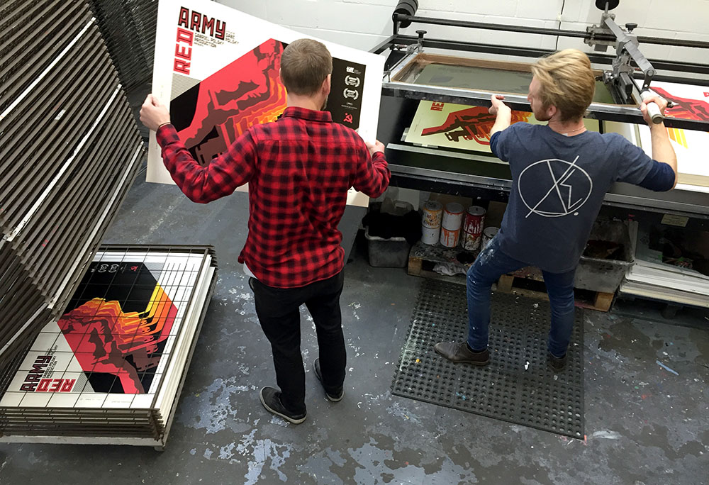 Red Army poster during screen printing