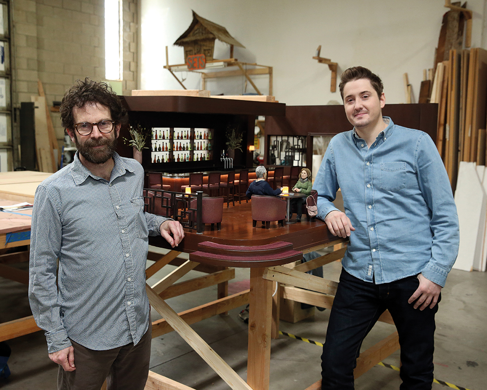 Writer Charlie Kaufman and co-director Duke Johnson on the set of Anomalisa .