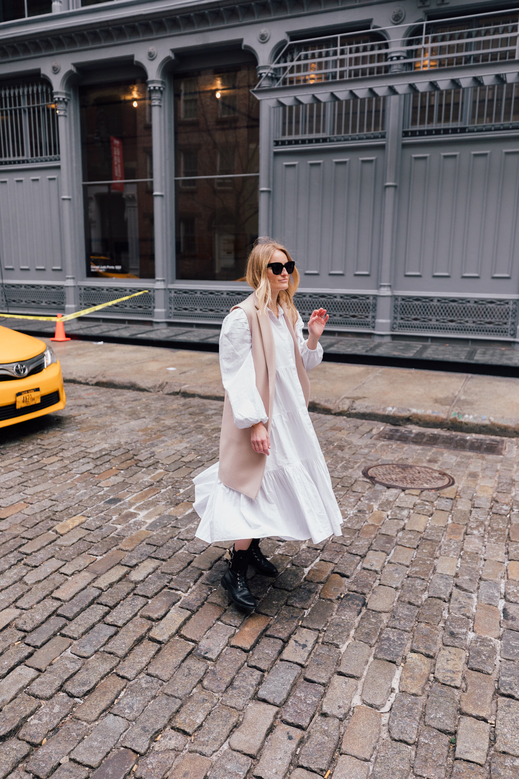 Cindy Trotta of Cindy Hattersley // white maxi dress for spring  with black combat boot