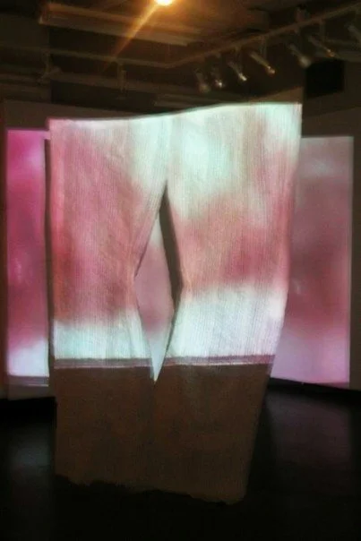 Sausage casing, wax, thread, video of larynx in motion, and 2 channel sound 2006