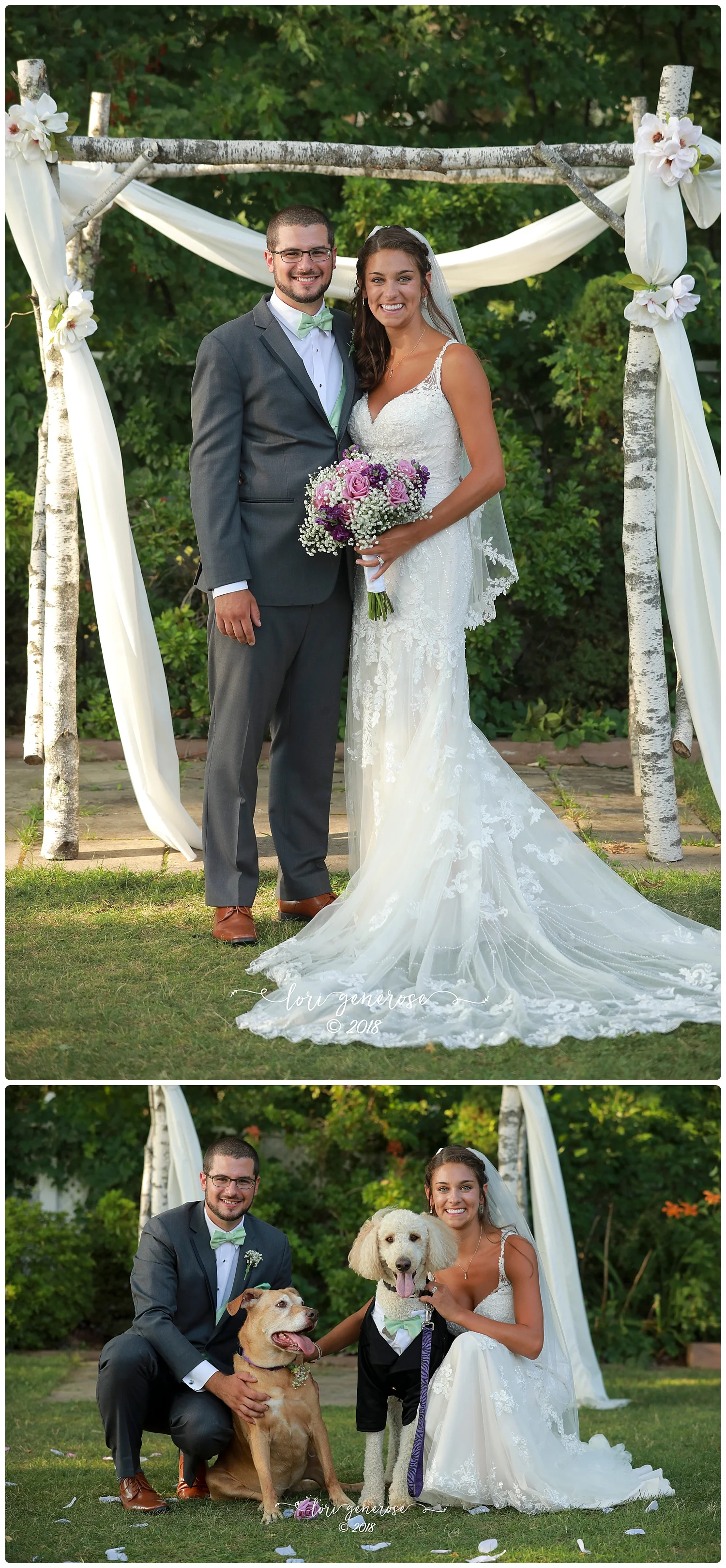 lgphotographylorigeneroseweddingatsilverbircheshawleypaweddingbrideandgroomwiththeirdogs.jpg