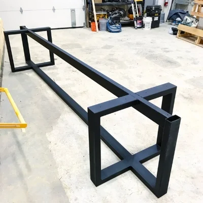 Here is the tubular steel base (designed by our customer) which will hold the walnut top.