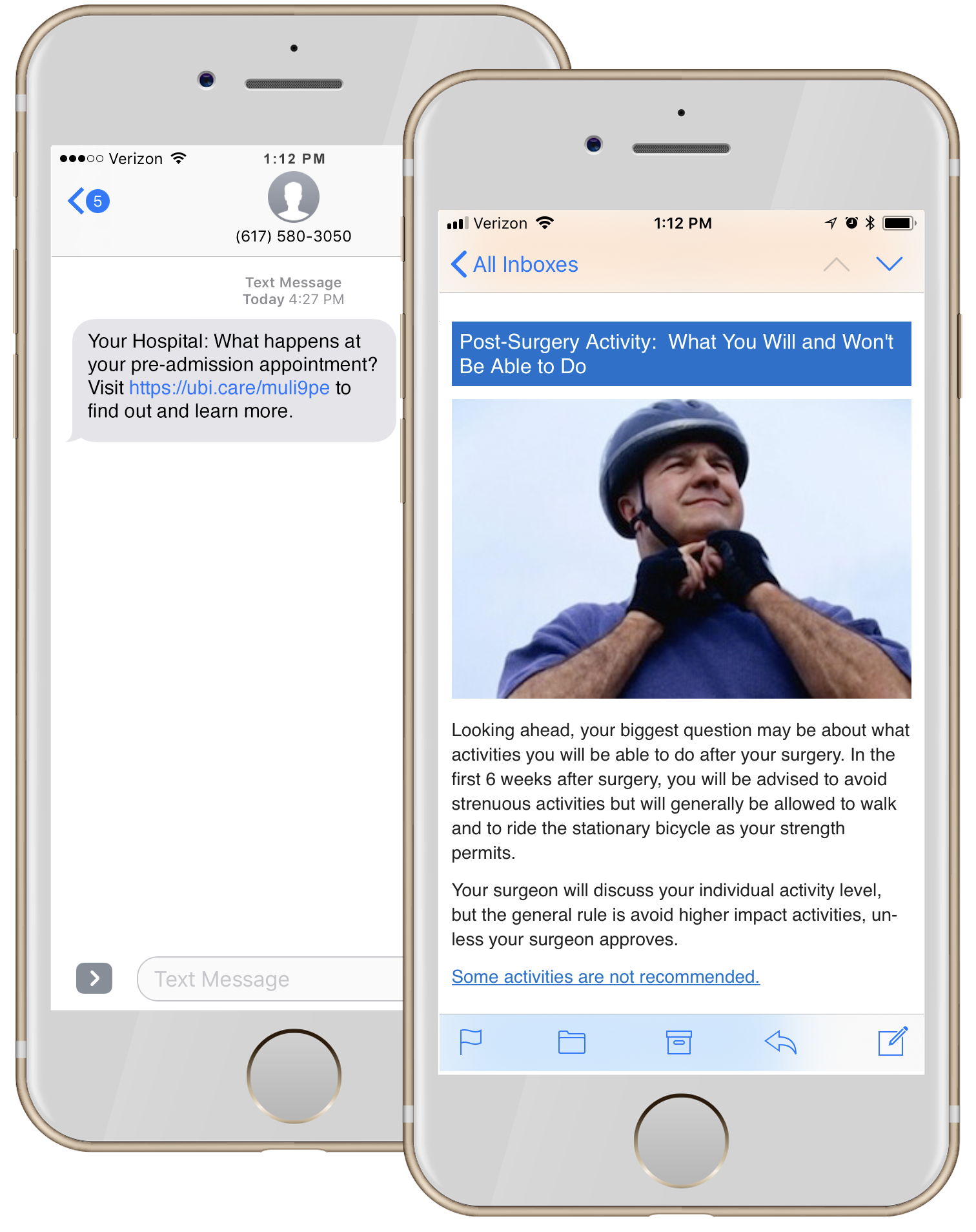 Patients receive interactive content from their hospital by email or text to guide them through the critical points in their care. Each digital connection starts with a text message or email prompt accessible on a mobile device or desktop. There’s nothing for patients to download and no passwords to remember.
