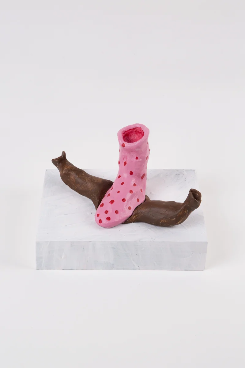 Boot Smashing Sausage , 2017 Acrylic on clay mounted on panel 4-1/2 x 7 x 5 in