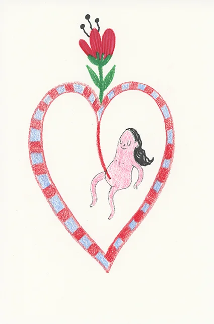 Feeder, colored pencil on paper, 4.5 x 6 in