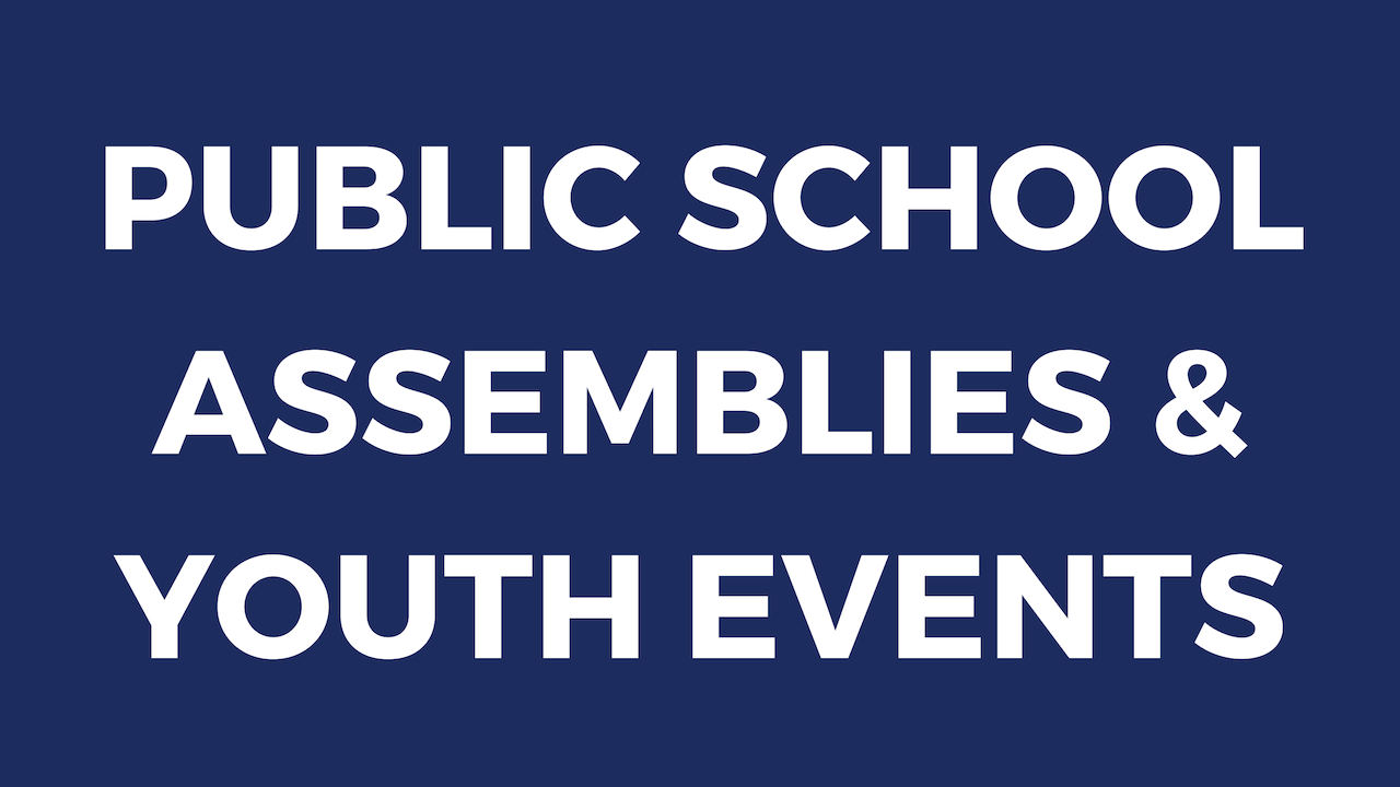 Public & Christian School Assemblies, Youth Conferences, Camps, Rally’s, Retreats, etc. Click here for a secular public school one sheet to use in marketing to the local public schools in your community.