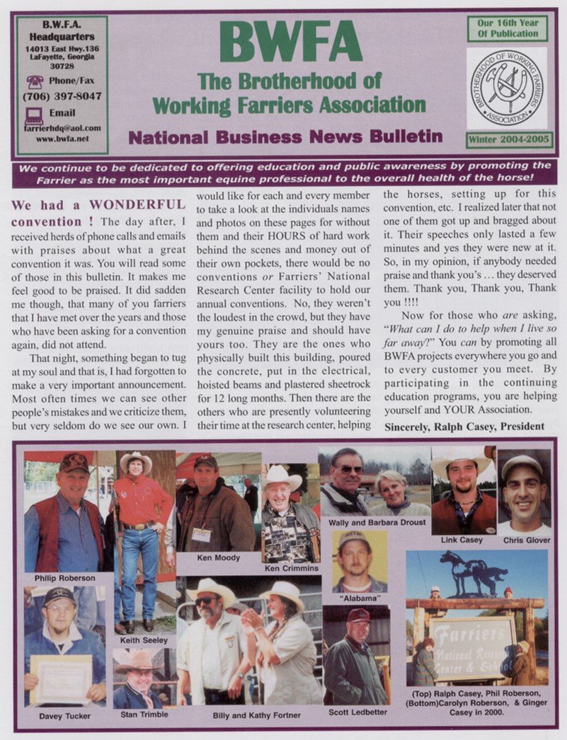BWFA Newsletter announces the induction of the 15 original members of the FNRC to be inducted in the BWFA Hall of Fame 2005 including Billy and Kathy Fortner.jpg