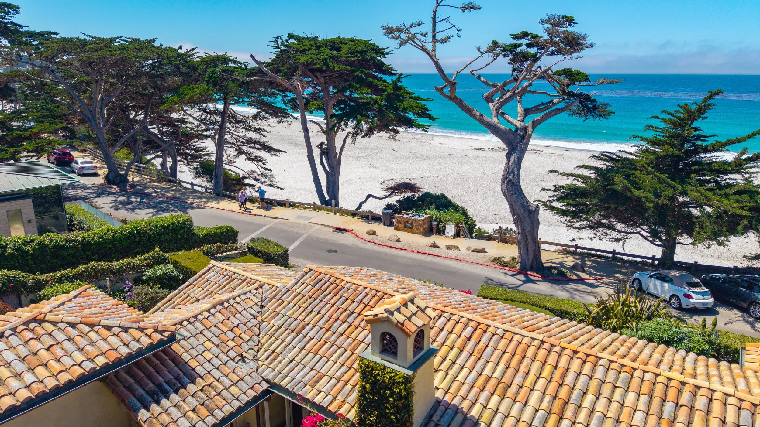 Aerial above Scenic Drive of "Rosecliff"