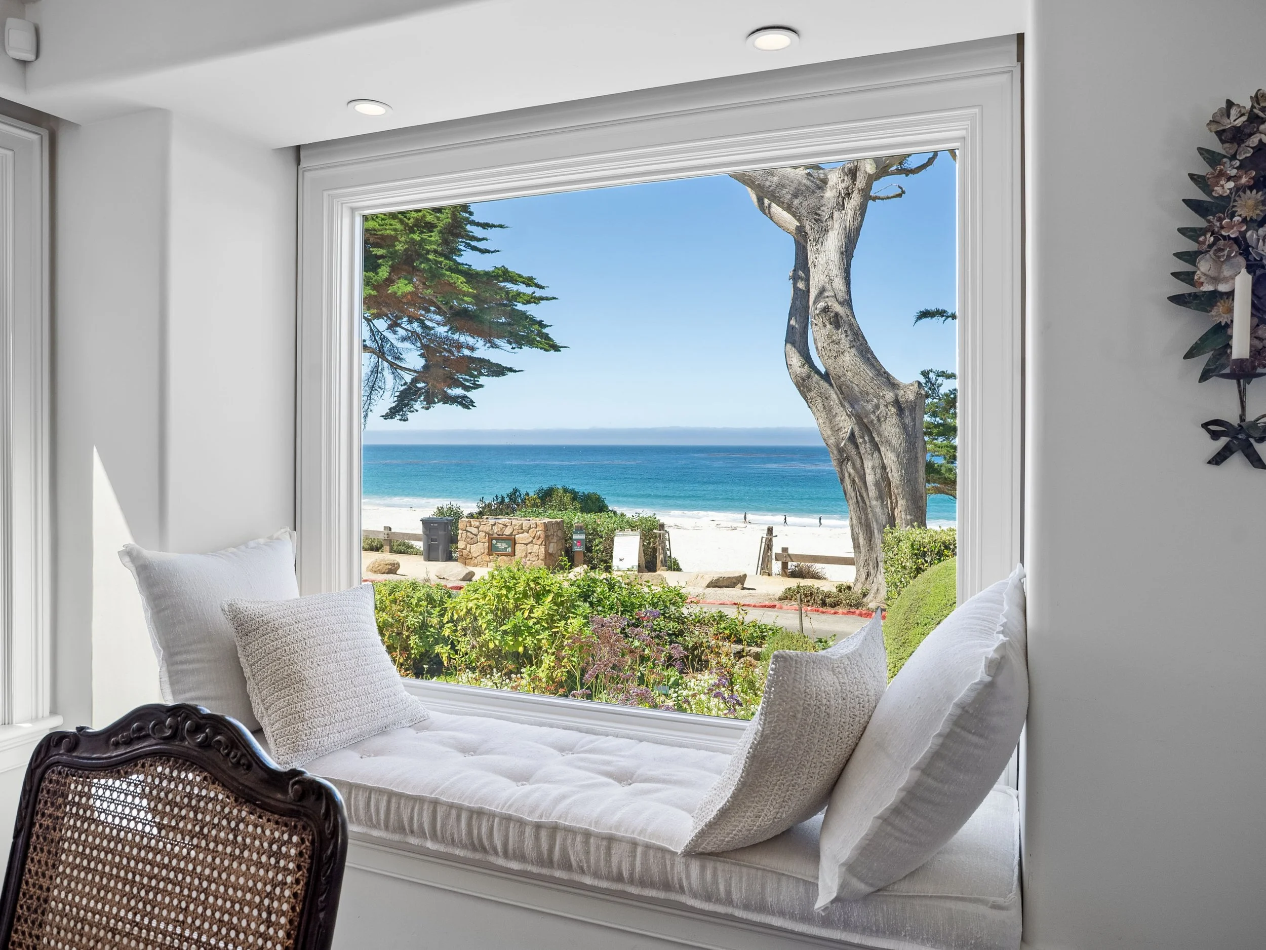 Breakfast table above Carmel Beach from living room of Scenic 8 s.e. of 8th, Carmel, CA