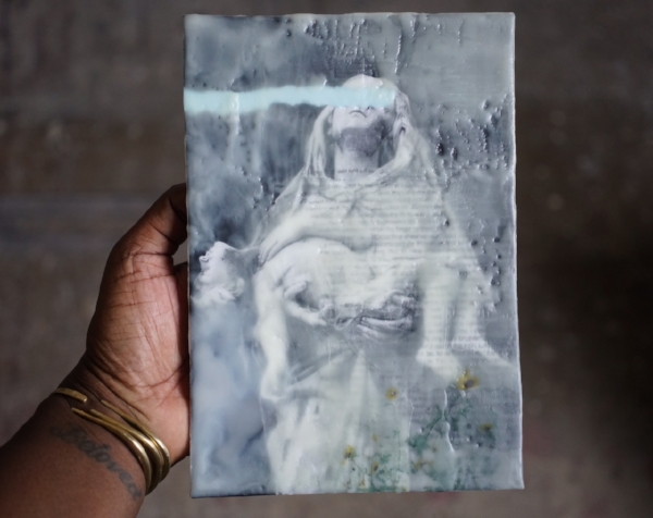 "Through" | Encaustic, paper, wax photo transfer on art board
