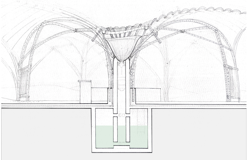 Section cut of the central water reservoir in the eco-touristic center I designed for the Wayuu tribe in La Guajira