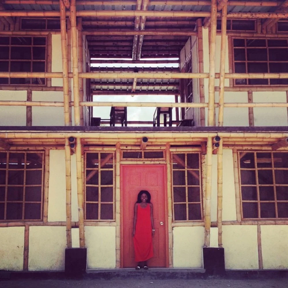 Standing in front of the office building for the CASEC (Conseil d'Administration de la Section Communale) in Cabaret, a small town North of Port-au-Prince. Designed and built with Guadua Bamboo by Haitian architect Gary Pierre-Charles. 