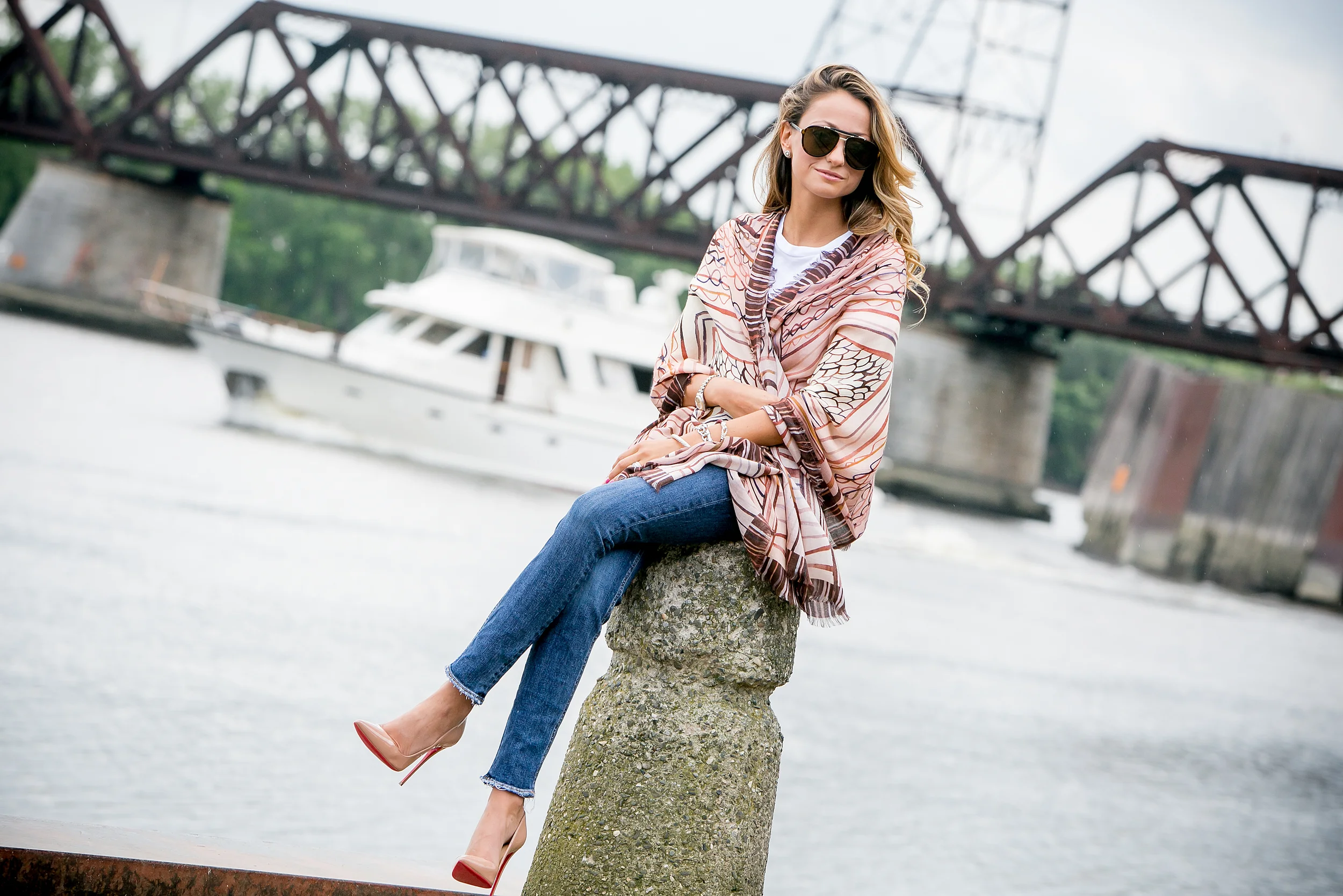 Scarf:Precious and Primitive| Denim: Rag and Bone | Pumps: Christian Louboutin