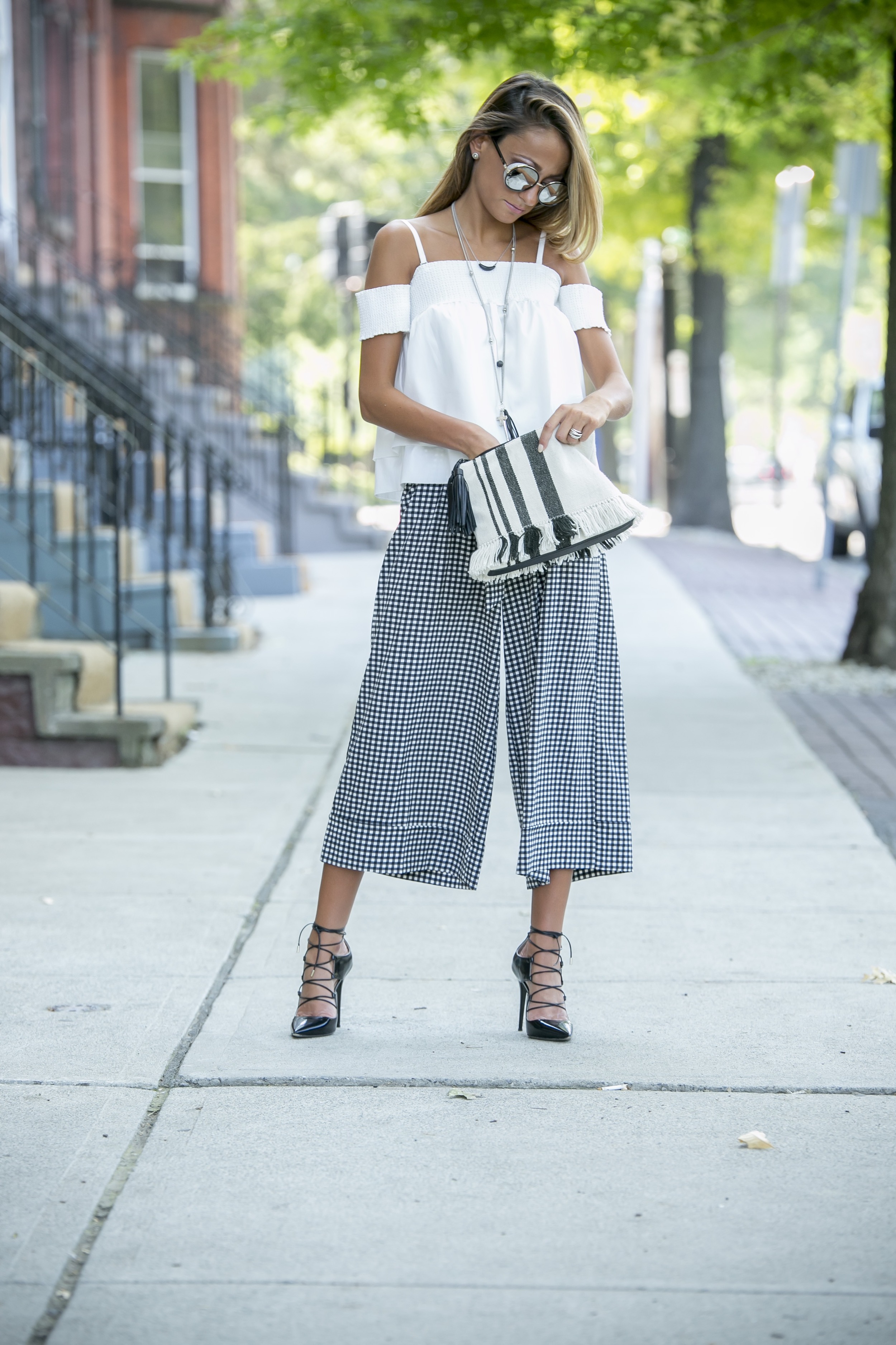 Top: Rebecca Minkoff |Pants:Zara(older, love these )|Pumps: Jimmy Choo |Pouch: Loeffler Randall |Necklaces:Chan Luu(similar listed below)|Sunnies: Jimmy Choo Dino Petrocelli Photography