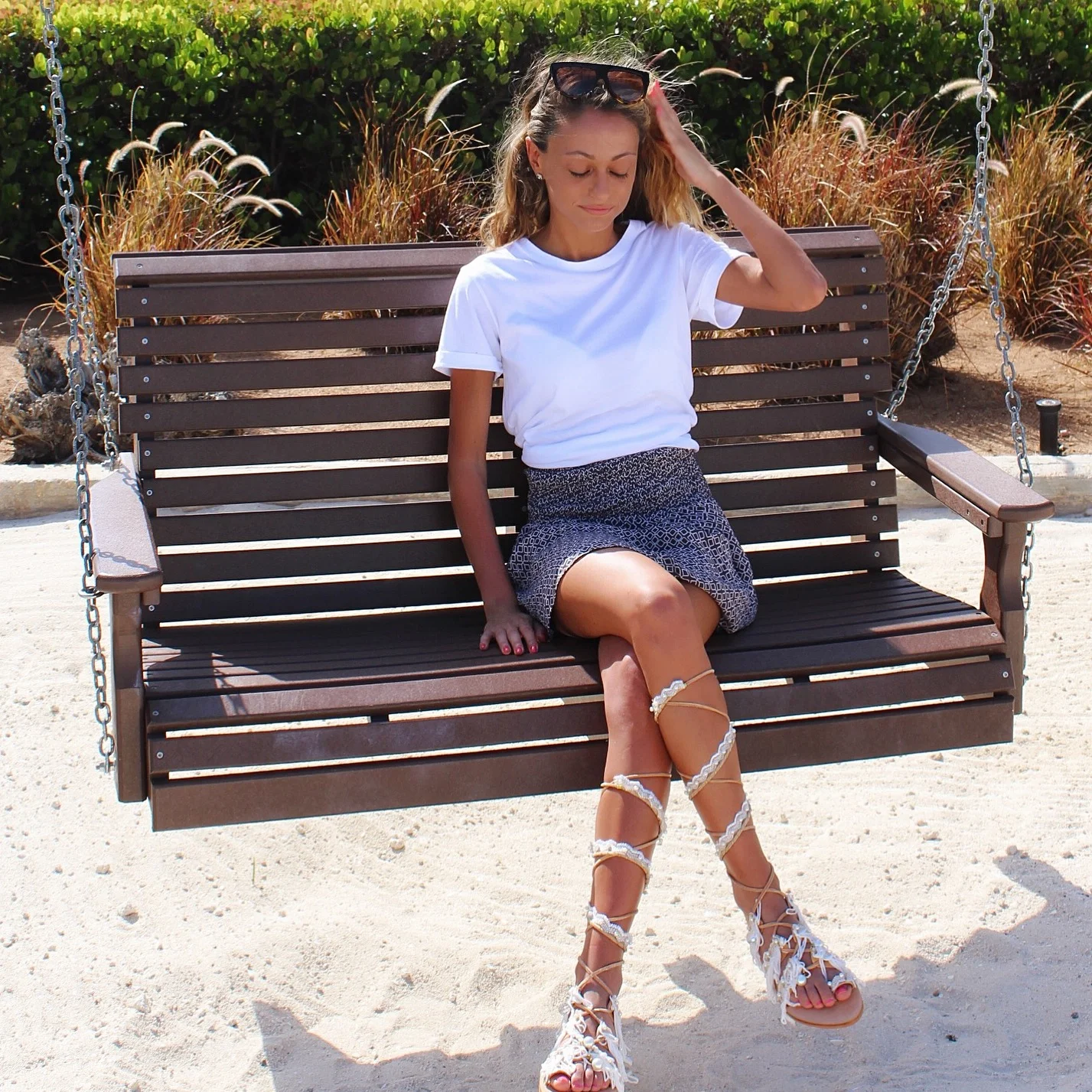 Current/Elliott Tee | Chan Luu Skirt| Elina Linardaki Sandals