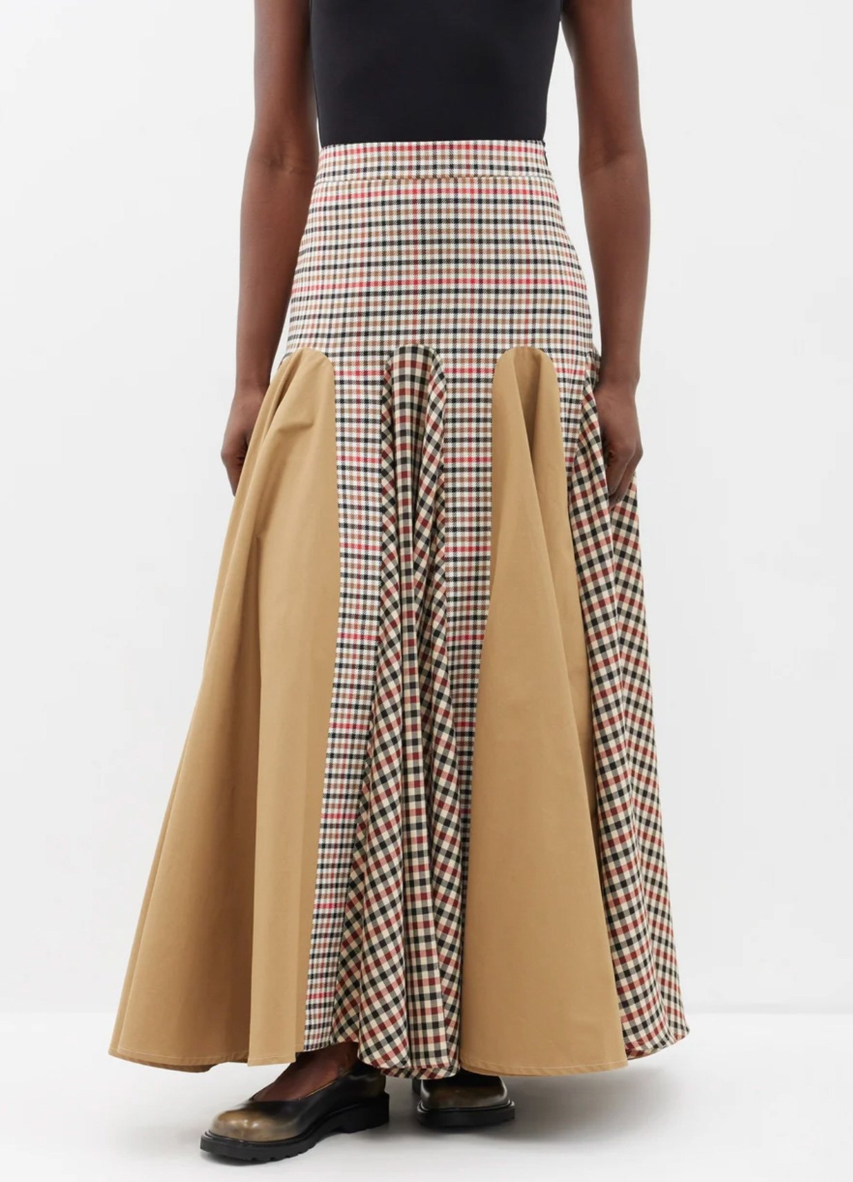 checked cotton wool blend maxi skirt