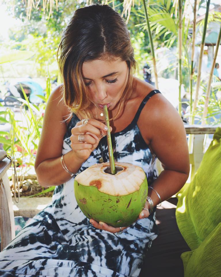 $1.50 Cold Coconuts with Lime at Alchemy Cafe in Ubud, Bali