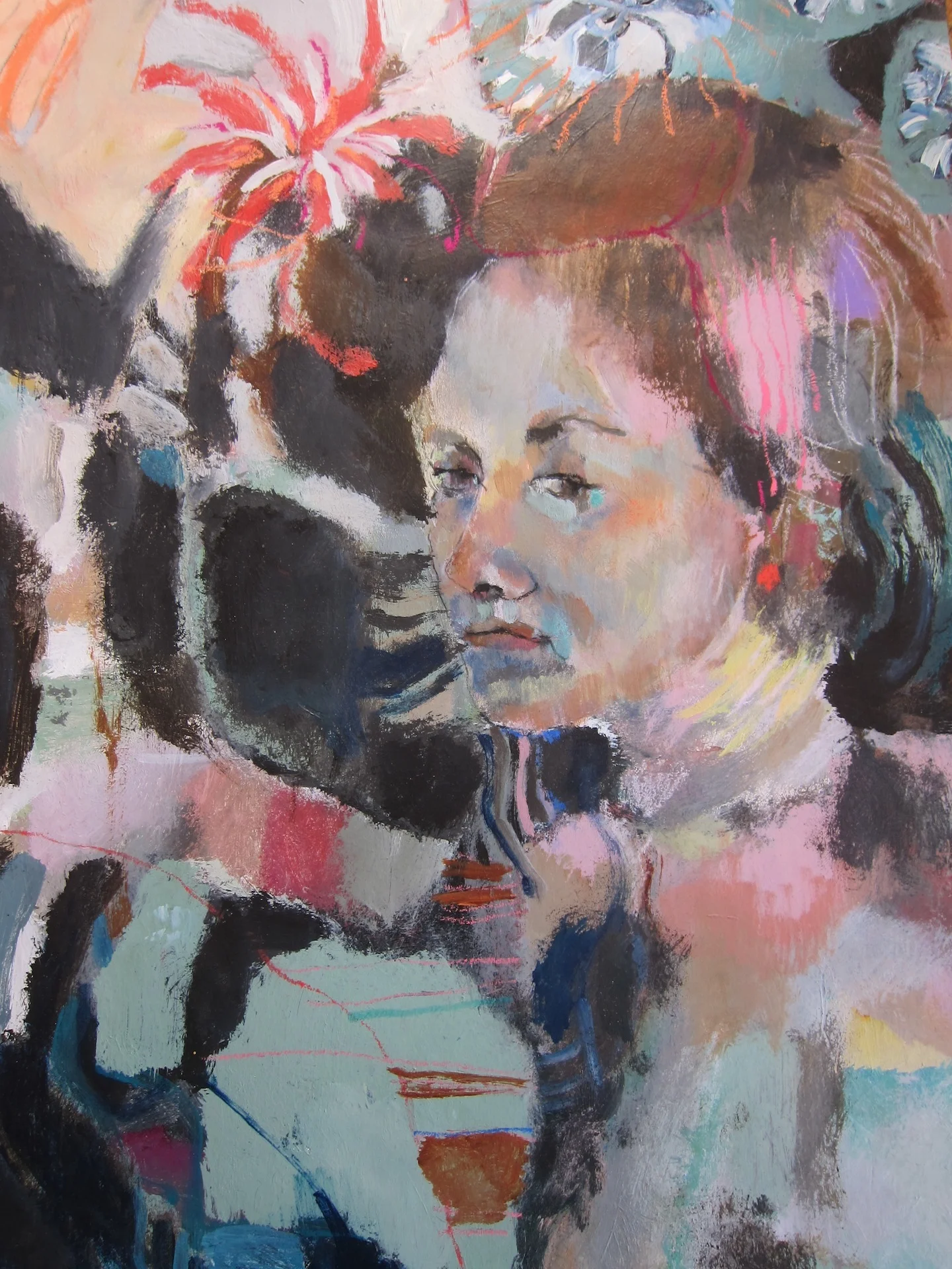 The Red Earring / 20" x 30" / Acrylics and pastels on paper