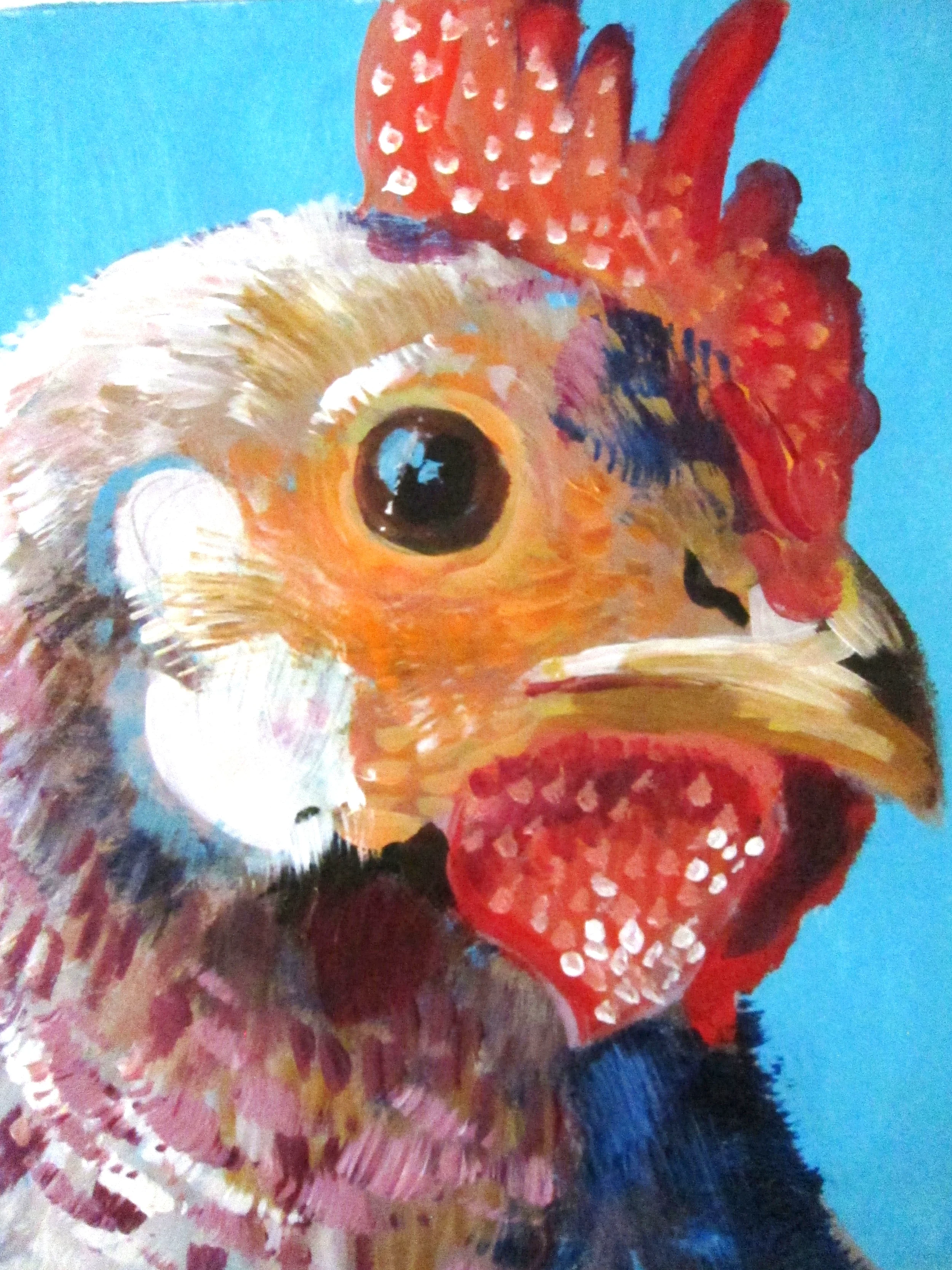 Perplexed Chicken / 8" x 10" / Acrylics on paper