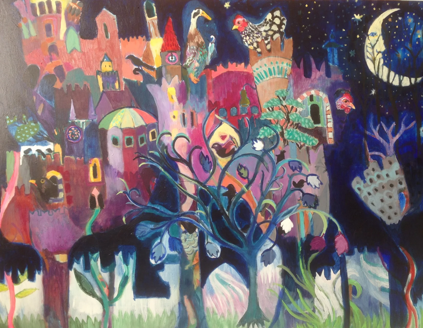 City of Medieval Flowers /47 " x 35" / Acrylics on canvas